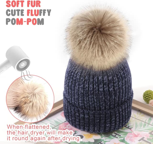 Detalle de DRESHOW Baby Kinder Wintermütze Beanie mit Schleife und Zopfstrick-Optik für 0–36 Monate (Unisex)