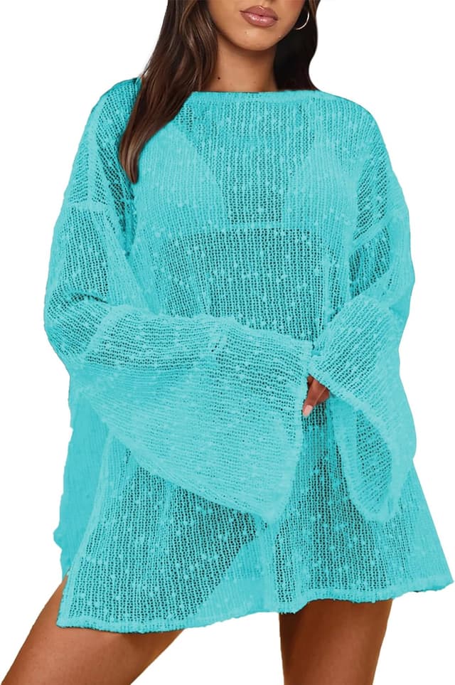 Thumbnail 6 de Gleeneat Crochet Swimsuit Cover-Up for Women (Boat Neck, Sheer Crochet Caftan Dress)