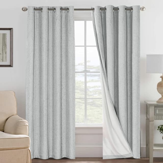 Detalle de H.VERSAILTEX 100% Blackout Curtains (Glacier Gray) – 2-Panel Set, Thermal Insulated Textured Linen-Look, 52x84 in