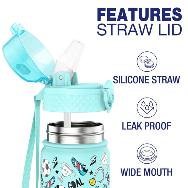 Detalle de Goppus Kinder-Wasserflasche 550 ml mit Strohhalm, vakuumisoliert (Edelstahl, BPA-frei)