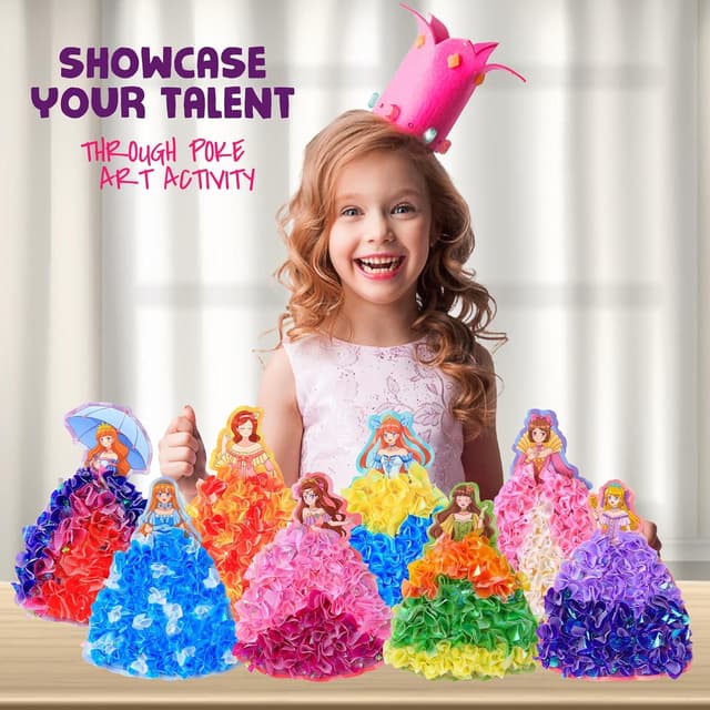 Detalle 2 de Yrinfay Poke Art Bastelset für Kinder – DIY mit Prinzessinnen (8 Figuren & 6 Accessoires)