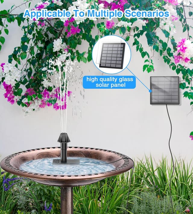 Detalle de SZMP Solar Springbrunnen für Außen Klein – Glas-Solarbrunnenpumpe mit 3 m Kabel und 10 Düsen