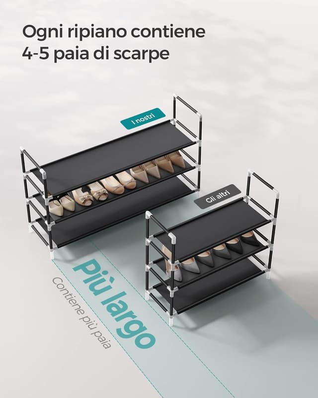 Detalle de SONGMICS LSH053B01 scarpiera a 3 ripiani da corridoio, sottile e salva-spazio