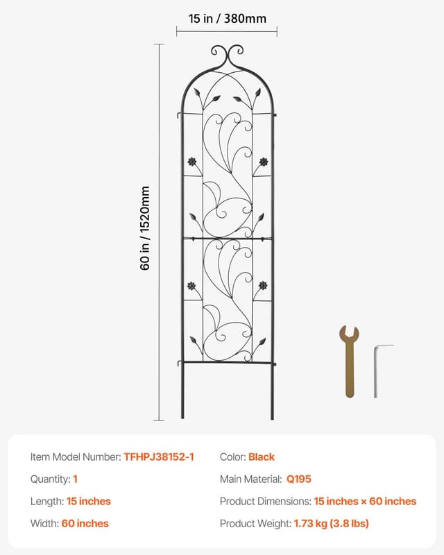 Thumbnail 6 de VEVOR traliccio da giardino per rampicanti in metallo antiruggine 38 x 152 cm