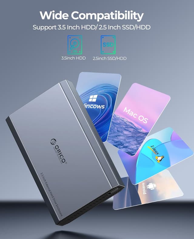 Detalle de Boîtier disque dur ORICO Aluminium 3,5 USB-C 3.2 Gen 2 (DD35C3) pour SATA 3,5/2,5