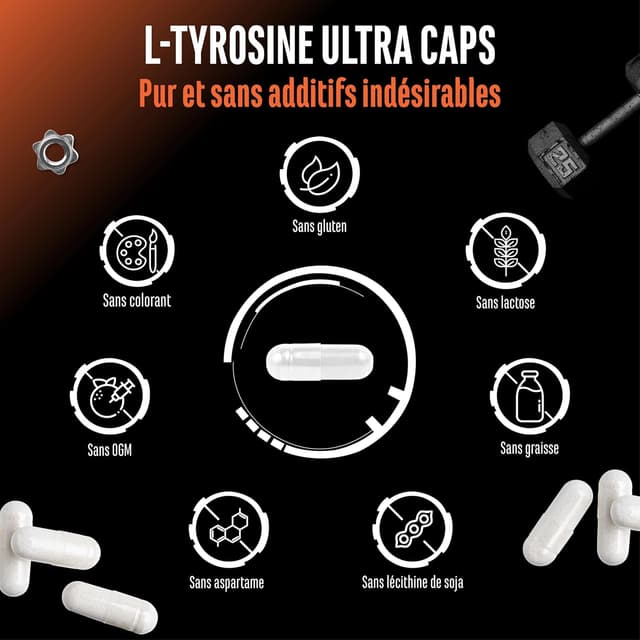 Detalle 2 de L-Tyrosine Ultra Caps – 365 gélules de L-tyrosine pure (950 mg) pour vos routines d’entraînement