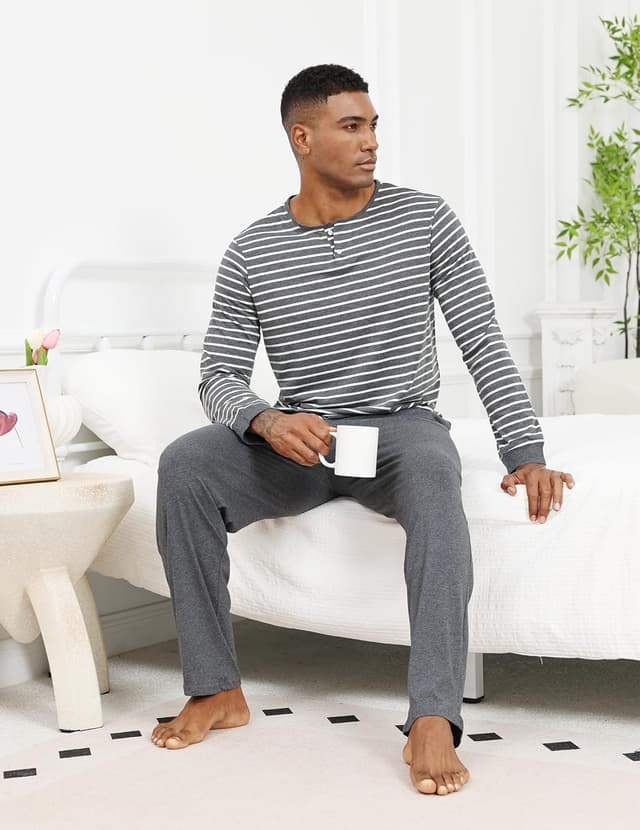 Thumbnail 6 de TeJoyce men’s 100% cotton long-sleeve striped pyjamas set with pockets (2-piece)