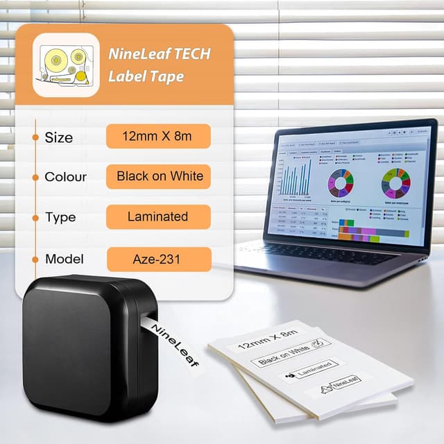 Detalle 2 de NineLeaf 3 X Laminated Label Tape 12mm