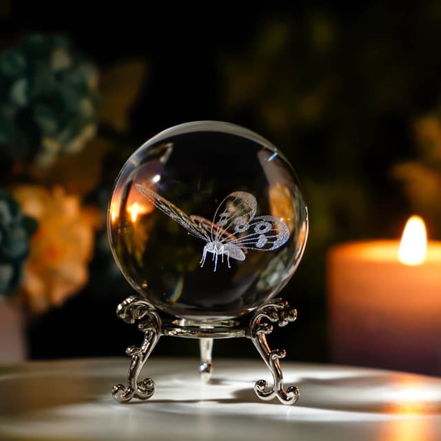 Detalle de HDCRYSTALGIFTS 60mm 3D Butterfly Crystal Ball figurine with stand