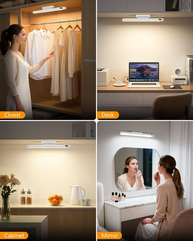 Detalle 2 de WILLED 5W Schrankbeleuchtung mit Bewegungsmelder, LED Unterbauleuchte mit Fernbedienung – 3 Farbtemperaturen & Akku