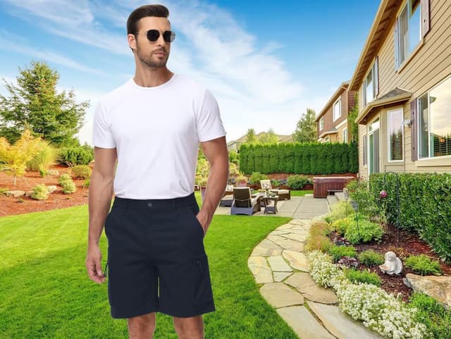 Detalle de QPNGRP Men’s 9-Inch Inseam Stretch Waist Zipper Cargo Shorts (6 Pockets)