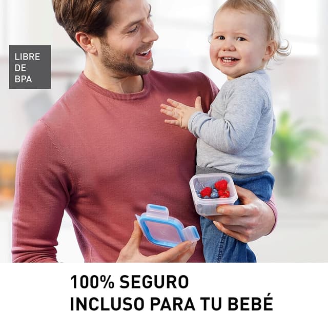 Detalle de Lot de 3 boîtes de conservation Emsa N10312 transparent/bleu (3 x 0,55 L) micro-ondes empilables