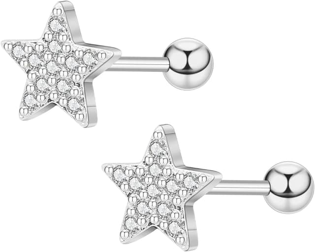 Detalle de Ohrstecker aus 925 Silber mit Zirkonia – kleine Glitzer-Ohrstecker für Damen & Kinder (Herz/Kreis/Dreieck/Stern)