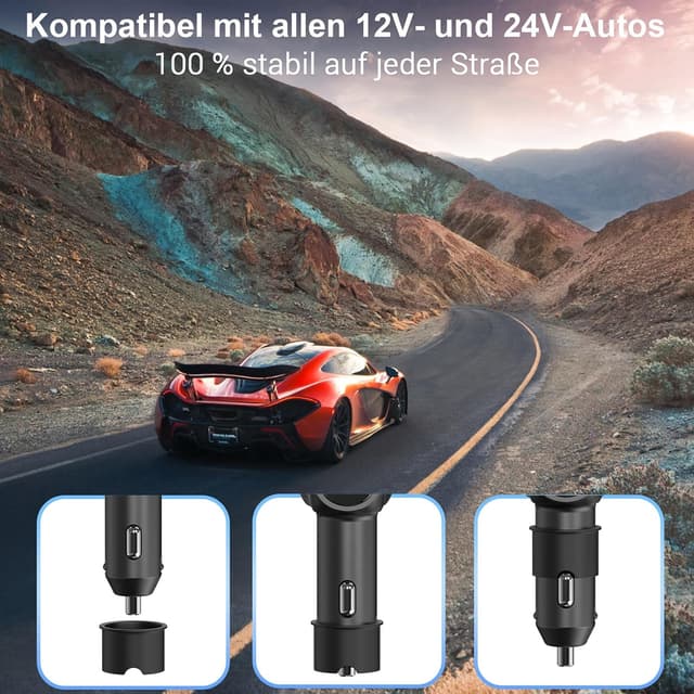 Detalle de PD3.0 Zigarettenanzünder-Verteiler 150W – 12V Kfz-Adapter mit 3× USB, Schalter & Mehrfach-Steckdose