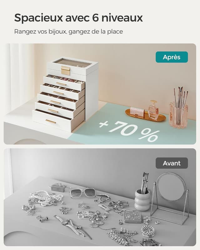 Thumbnail 6 de SONGMICS JBC171W01 boîte à bijoux 6 niveaux