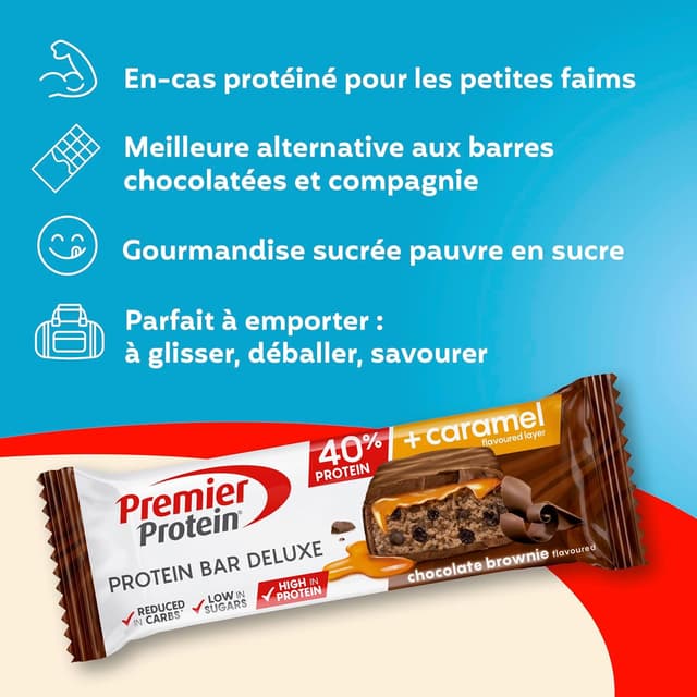 Detalle de Premier Protein Protein Bar Deluxe 40% – Chocolat Brownie, pack de 12 x 50 g