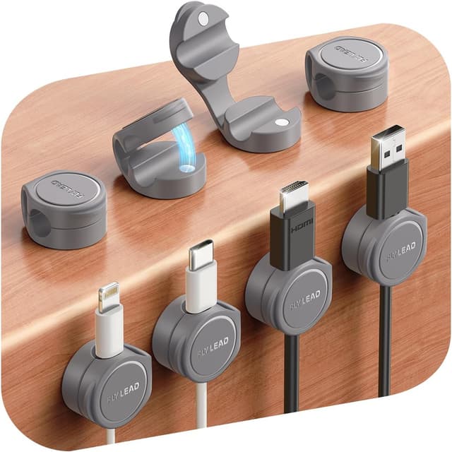 Detalle de FLYLEAD (8 pièces) clips de câble en silicone avec fixation magnétique et adhésif acrylique, gris