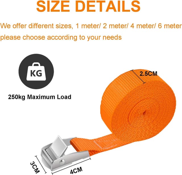 Detalle de GAUATO Spanngurte 6 m (4 Stück) mit Klemmschloss & Ratschengurte – 25 mm breite Verzurrbänder