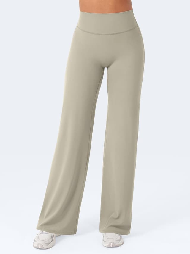 Detalle de VOYJOY High-Waist Wide-Leg Lounge Leggings (Straight Leg) — Stretch Casual Sweatpants for Women