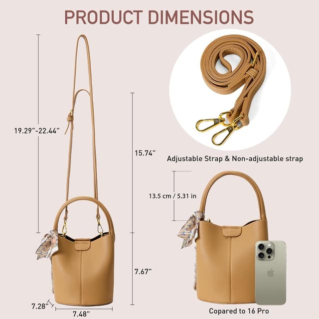 Detalle 2 de VMEECARL Damen Kleinhandtasche (veganes Material) als Bucket-, Crossbody- & Schultertasche