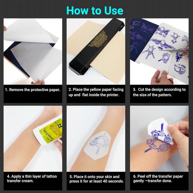 Detalle de ORGBRO X8 carta per trasferimento tatuaggi temporanei A6 (105 × 140 mm), 100 fogli, 4 strati