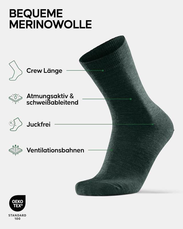 Detalle 2 de DANISH ENDURANCE Premium Merino Socken für Business & Alltag (Crew), anti-blasen, atmungsaktiv – 3 oder 5 Paar
