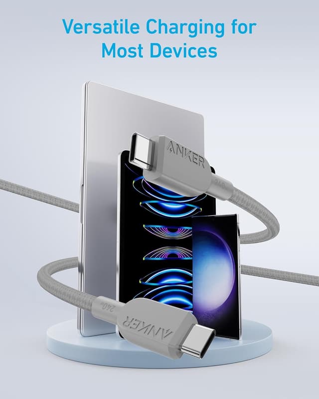 Detalle de Anker USB-C to USB-C Cable 2-Pack (6ft) 240W fast charging cord – Grey