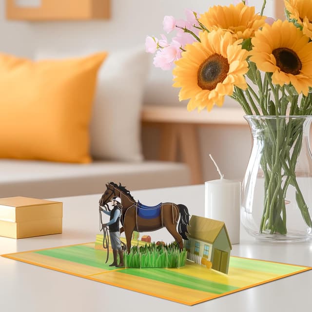 Thumbnail 6 de Horse Riding pop-up greeting cards with blank note & envelope – equestrian 3D gift for Father’s Day, birthdays and thank yous