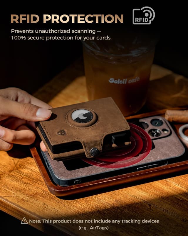 Detalle de LORZOR Airtag Wallet with XXL Coin Pocket – Slim Genuine Leather Card Holder with RFID Blocking