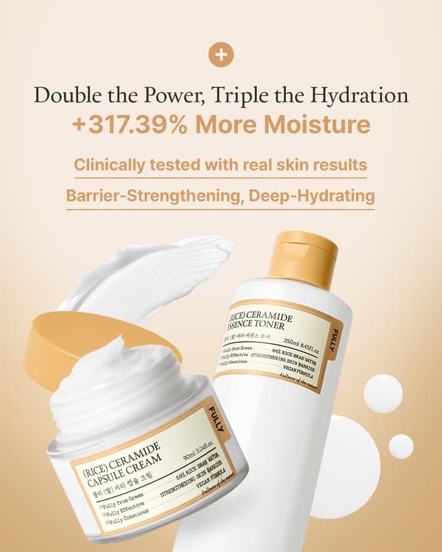 Detalle de FULLY Rice Ceramide Essence Toner (Milky) – fragrance-free hydrating toner for glass skin, 250ml