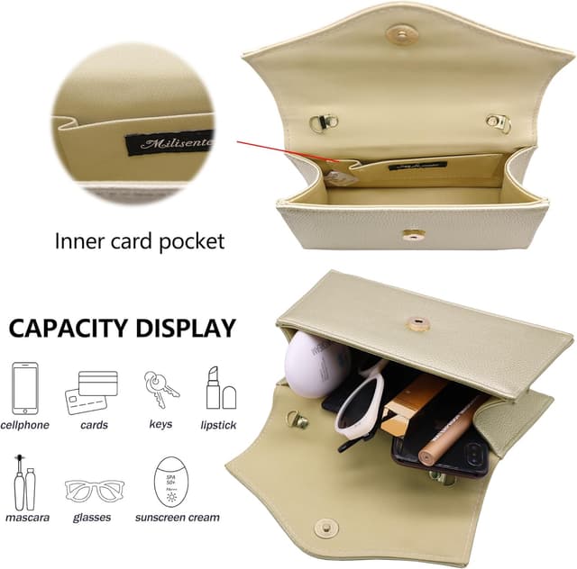 Detalle de Milisente lichi-pattern faux patent leather clutch bag with top handle