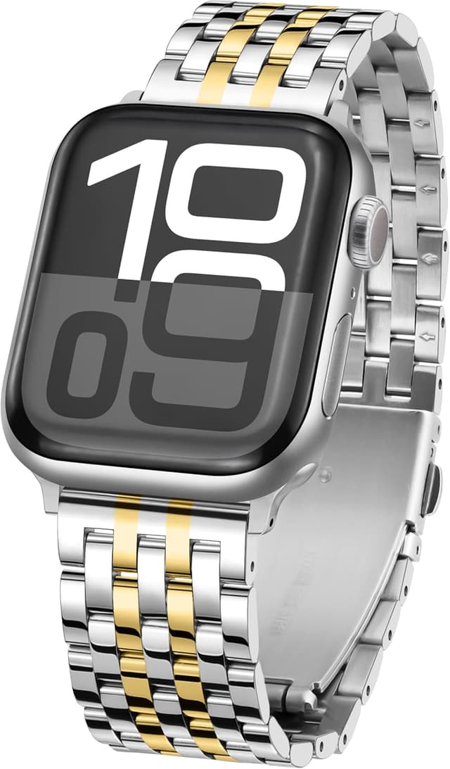 Detalle de Tasikar stainless steel metal watch strap (Silver-Gold) for Apple Watch 42mm/41mm/40mm/38mm