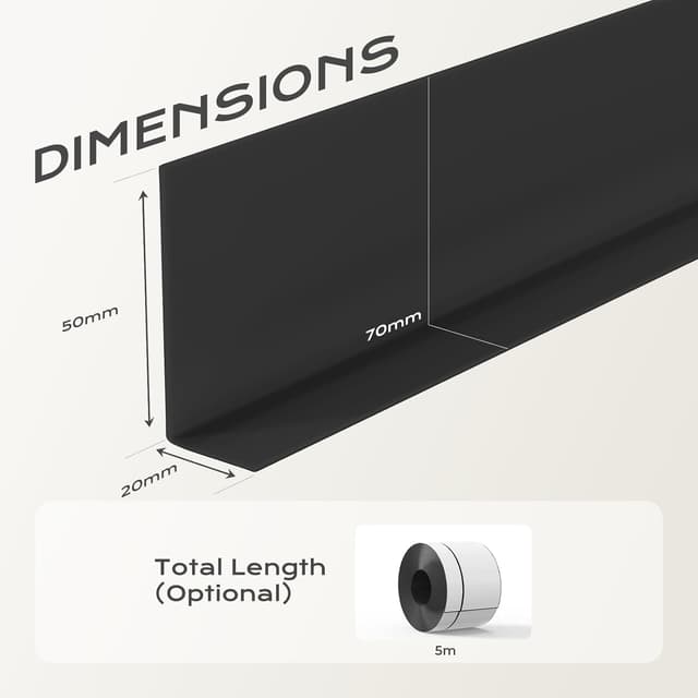 Detalle de Milduall plinthe souple autocollante en PVC noir (5 m) – finition flexible 50 x 20 mm