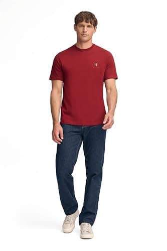 Detalle de Polo Club Camiseta básica granate de algodón con logo Rigby Go para hombre (cuello redondo y manga corta)