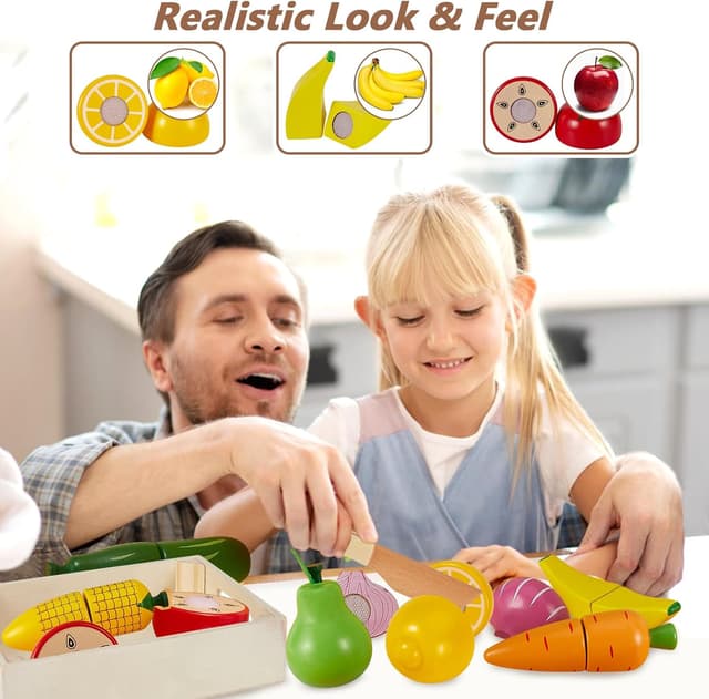 Thumbnail 6 de HERSITY Holzspielzeug Obst & Gemüse zum Schneiden mit Aufbewahrungskoffer – Lern- und Rollenspielküche für Kinder ab 3