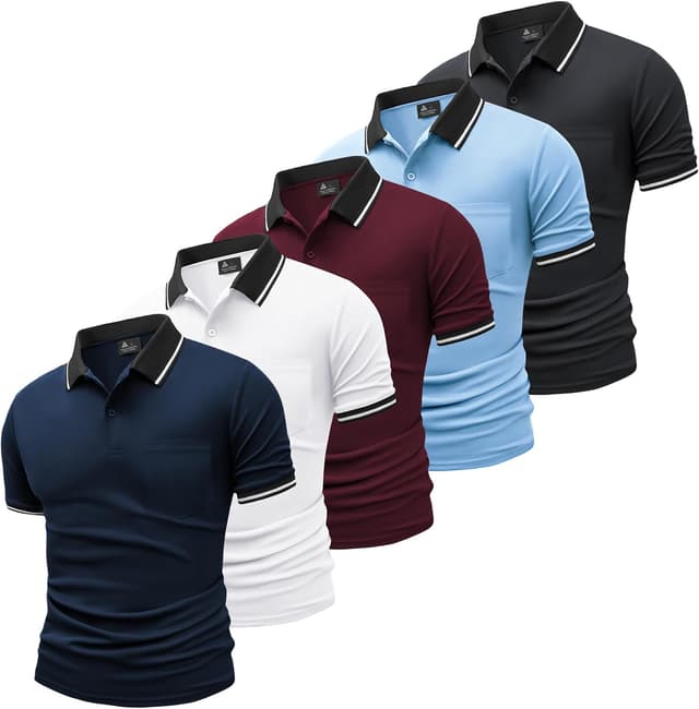 Detalle de SwissWell lot de 5 polos homme pour le golf, manches courtes respirants en polyester
