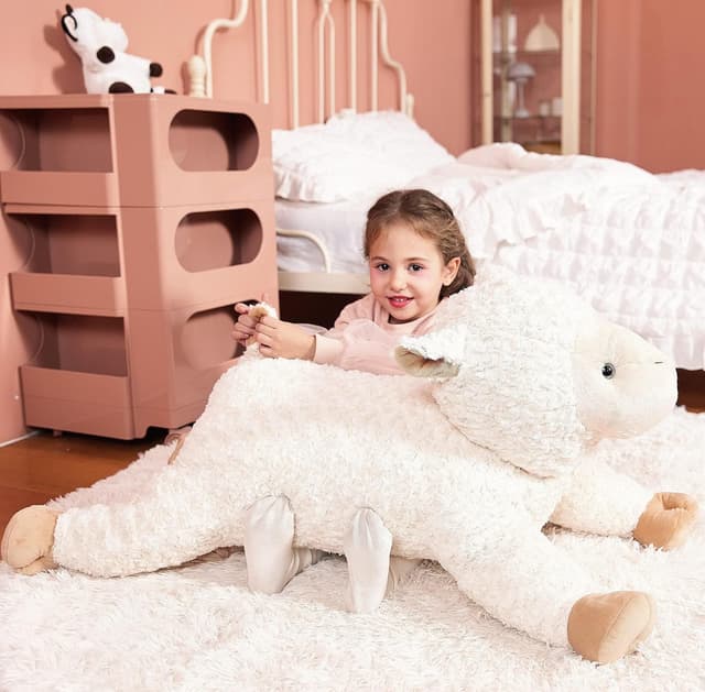 Detalle 2 de IKASA Großes Schaf-Kuscheltier 78 cm – riesiges Plüschtier (weiß)