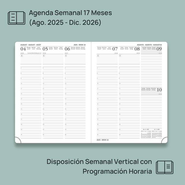 Detalle de POPRUN Agenda 2025 2026 semanal 17 meses