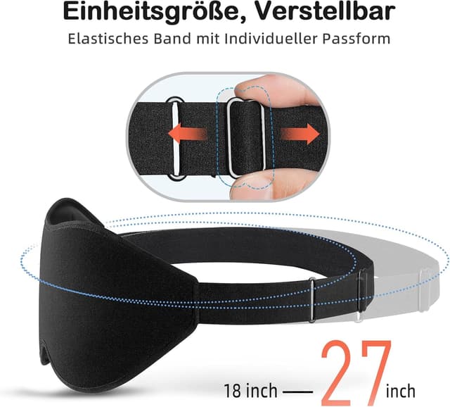 Detalle 2 de INNELO 3D Schlafmaske für Seitenschläfer – 100 % lichtdicht, 3D-Augenbereich & weicher Schaum, inkl. Tasche (Schwarz)