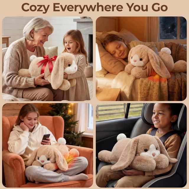 Detalle de Mewaii weighted teddy bunny plush (Cream White) with heatable/coolable inner pad, microwavable design