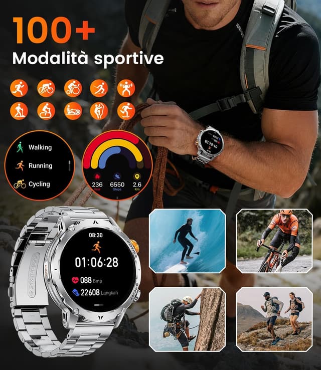 Detalle de SUNKTA smartwatch intelligente militare da uomo con batteria 1000 mAh e schermo 1,7" HD