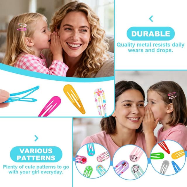 Thumbnail 6 de LOPHE set da 110 mollette per capelli bambina (fermagli da 5 cm) con scatto in metallo colorato
