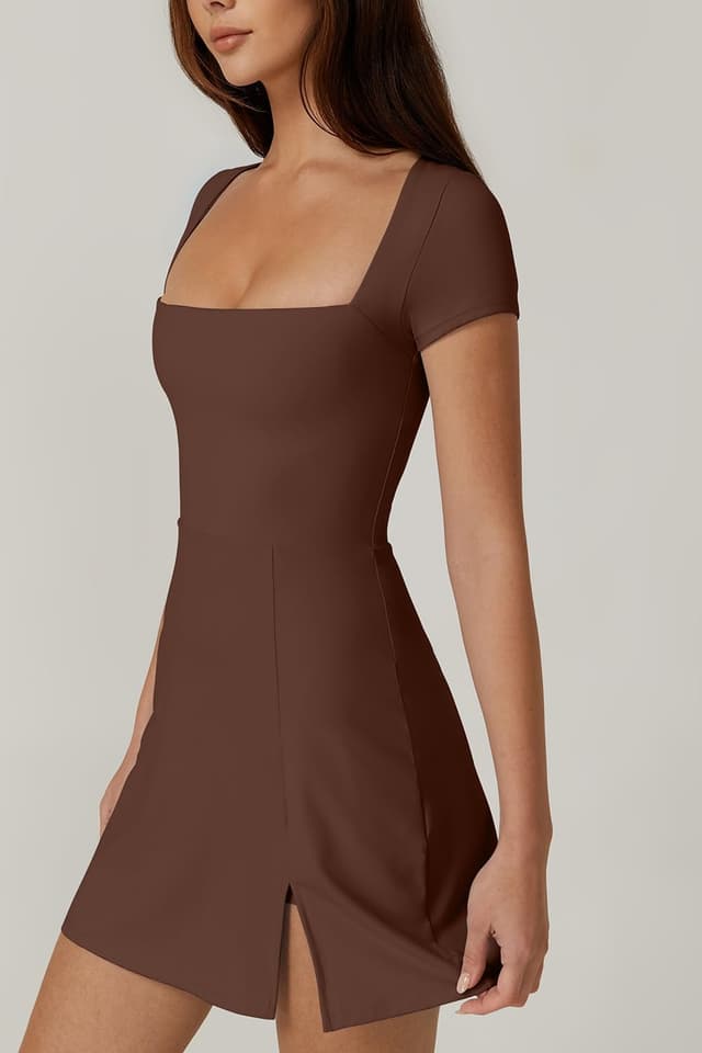 Detalle 1 de QINSEN Women’s Square Neck Tennis Dress with Built-In Shorts and Pockets