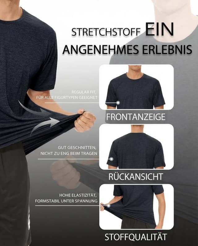 Detalle 2 de MAGCOMSEN Herren Sportshirt atmungsaktiv – leichtes Lauf- und Trainingsshirt aus Vollpolyester