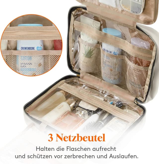 Detalle de Lifewit Reise Kulturbeutel Damen – große, transparente Kosmetiktasche zum Aufhängen (hellgrau)