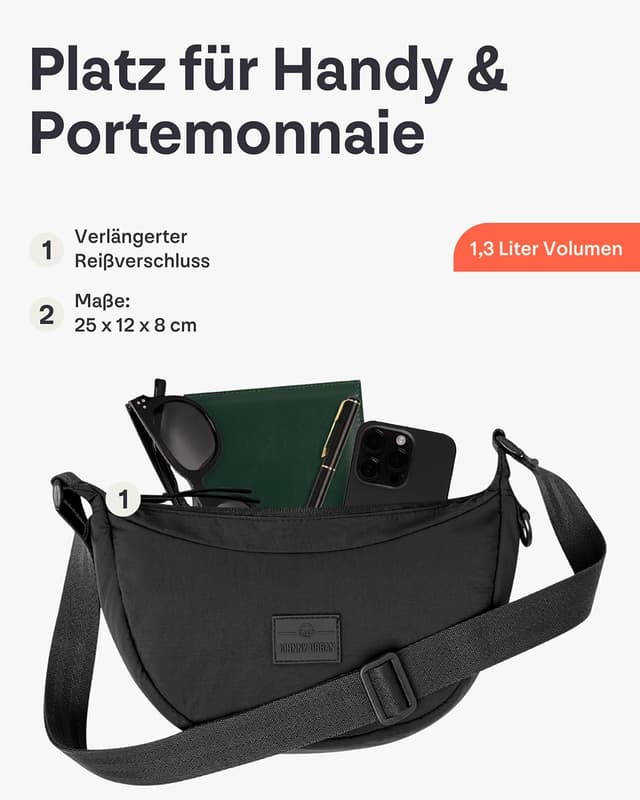 Detalle 2 de Johnny Urban Kaia Small Crossbody Bag (Halbmond) – kompakte Moon Bag mit verstellbarem Gurt, wasserabweisend