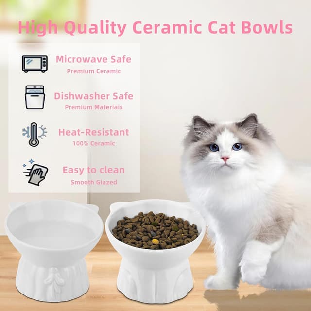 Thumbnail 5 de Ceramic Elevated Cat Bowls 2-piece raised set 🐱
