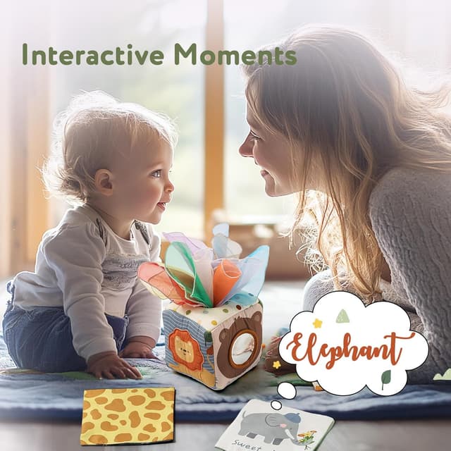 Detalle de WOODEN TEETHER Tissue Box Montessori Motorikspielzeug mit Spiegel – Sensorik-Lernspiel für Babys (ca. 6–12 Monate)