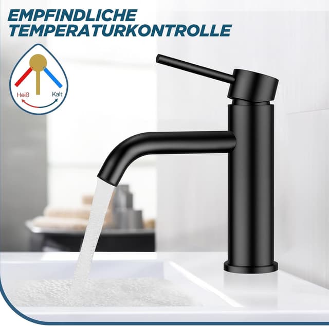 Detalle de FORIOUS Wasserhahn Bad Waschtischarmatur Schwarz mit Einhandgriff