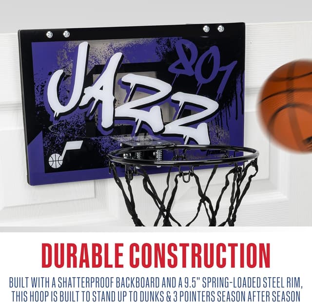 Detalle 2 de Franklin Sports Utah Jazz Over-the-Door Kids Basketball Hoop Set (Mini Hoop + Ball)